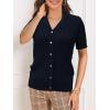 imageSuperPrity Womens Button Down Shirts Eyelet Knit Business Casual Tops Textured Collared Short Sleeve BlousesNavy Blue
