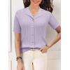 imageSuperPrity Womens Button Down Shirts Eyelet Knit Business Casual Tops Textured Collared Short Sleeve BlousesPurple