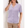 imageSuperPrity Womens Button Down Shirts Eyelet Knit Business Casual Tops Textured Collared Short Sleeve BlousesPurple
