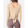 imageSuperPrity Womens Long Sleeve TShirt Workout Tops Reversible Tie Front Tunic Yoga Gym Ladies Blouses ActivewearBeige