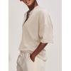 imageSuperPrity Womens Summer Tops Casual Button Down Short Sleeve Shirts Loose Fit Knit Ribbed BlousesApricot