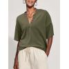 imageSuperPrity Womens Summer Tops Casual Button Down Short Sleeve Shirts Loose Fit Knit Ribbed BlousesArmy Green