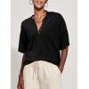 imageSuperPrity Womens Summer Tops Casual Button Down Short Sleeve Shirts Loose Fit Knit Ribbed BlousesBlack