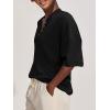 imageSuperPrity Womens Summer Tops Casual Button Down Short Sleeve Shirts Loose Fit Knit Ribbed BlousesBlack