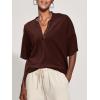 imageSuperPrity Womens Summer Tops Casual Button Down Short Sleeve Shirts Loose Fit Knit Ribbed BlousesCoffee