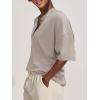 imageSuperPrity Womens Summer Tops Casual Button Down Short Sleeve Shirts Loose Fit Knit Ribbed BlousesKhaki