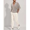 imageSuperPrity Womens Summer Tops Casual Button Down Short Sleeve Shirts Loose Fit Knit Ribbed BlousesKhaki