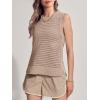 imageSuperPrity Womens Sweater Vest Sleeveless Crochet Sheer Knit Sweater Tank Casual See Through Crewneck SweaterKhaki