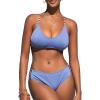 imageSouqFone Womens Bikini Set Scoop Neck Ribbed Strappy Low Waisted Two Piece Swimsuit
