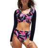 imageSouqFone Womens Rash Guard Long Sleeve Swimsuit Round Neck Cut Out Two Piece Bathing Suit Cropped Swim Shirt Bikini Swimwear