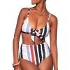 imageSouqFone Womens Two Piece Bathing Suits Striped Cutout Bikini Sets High Waisted Swimwear