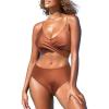 imageSouqFone Womens Two Piece Swimsuits V Neck Front Criss Cross Tie Back Mid Waist Bikini Sets Bathing Suits