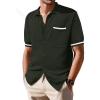 imageSuperPrity Mens Polo Shirt Vintage Knit Short Sleeve Shirts Button Down Beach Shirts Textured Golf Shirts with PocketArmy Green