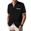 imageSuperPrity Mens Polo Shirt Vintage Knit Short Sleeve Shirts Button Down Beach Shirts Textured Golf Shirts with PocketBlack