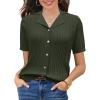 imageSuperPrity Womens Button Down Shirts Eyelet Knit Business Casual Tops Textured Collared Short Sleeve BlousesArmy Green