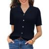 imageSuperPrity Womens Button Down Shirts Eyelet Knit Business Casual Tops Textured Collared Short Sleeve BlousesNavy Blue