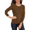 imageSuperPrity Womens Long Sleeve Crewneck Shirts Dressy Casual Knit Blouses Lightweight Pullover Sweater Jumper TopsBrown