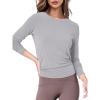 imageSuperPrity Womens Long Sleeve TShirt Workout Tops Reversible Tie Front Tunic Yoga Gym Ladies Blouses ActivewearLight Grey