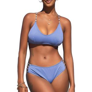 imageSouqFone Womens Bikini Set Scoop Neck Ribbed Strappy Low Waisted Two Piece Swimsuit
