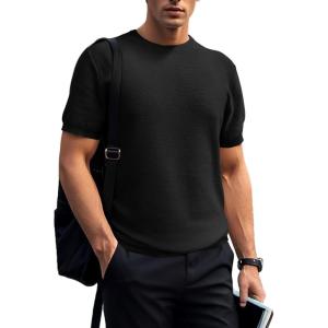 imageSuperPrity Mens TShirts Casual Crewneck Short Sleeve T Shirt Knit Waffle Summer Tshirts ShirtsBlack