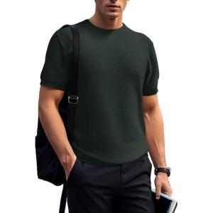 imageSuperPrity Mens TShirts Casual Crewneck Short Sleeve T Shirt Knit Waffle Summer Tshirts ShirtsDark Green