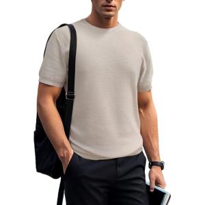 imageSuperPrity Mens TShirts Casual Crewneck Short Sleeve T Shirt Knit Waffle Summer Tshirts ShirtsKhaki