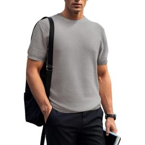 imageSuperPrity Mens TShirts Casual Crewneck Short Sleeve T Shirt Knit Waffle Summer Tshirts ShirtsLight Grey