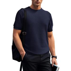 imageSuperPrity Mens TShirts Casual Crewneck Short Sleeve T Shirt Knit Waffle Summer Tshirts ShirtsNavy Blue