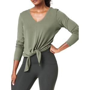 imageSuperPrity Womens Long Sleeve TShirt Workout Tops Reversible Tie Front Tunic Yoga Gym Ladies Blouses ActivewearArmy Green