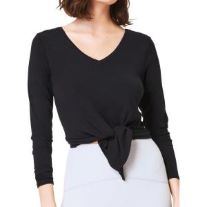 imageSuperPrity Womens Long Sleeve TShirt Workout Tops Reversible Tie Front Tunic Yoga Gym Ladies Blouses ActivewearBlack