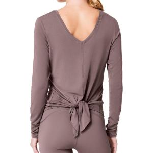 imageSuperPrity Womens Long Sleeve TShirt Workout Tops Reversible Tie Front Tunic Yoga Gym Ladies Blouses ActivewearDark Khaki