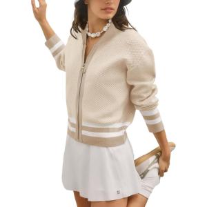 imageSuperPrity Womens Cardigan Sweaters Long Sleeve Zip Up Lightweight Knit Jacket Casual Baseball Coat 2024 Trendy Fall ClothesApricot