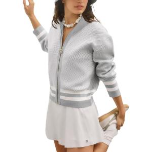 imageSuperPrity Womens Cardigan Sweaters Long Sleeve Zip Up Lightweight Knit Jacket Casual Baseball Coat 2024 Trendy Fall ClothesGrey