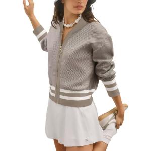 imageSuperPrity Womens Cardigan Sweaters Long Sleeve Zip Up Lightweight Knit Jacket Casual Baseball Coat 2024 Trendy Fall ClothesKhaki