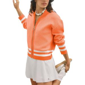 imageSuperPrity Womens Cardigan Sweaters Long Sleeve Zip Up Lightweight Knit Jacket Casual Baseball Coat 2024 Trendy Fall ClothesOrange