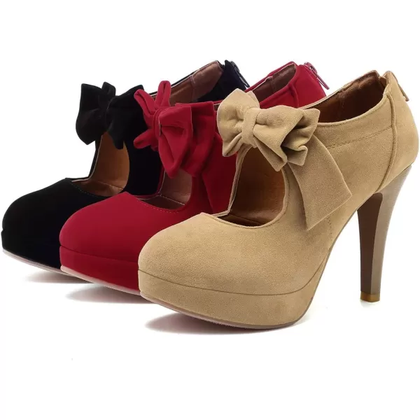 Mostrin Fashion Vintage Womens Small Bowtie Platform Pumps Ladies Sexy High Heeled ShoesBlack58