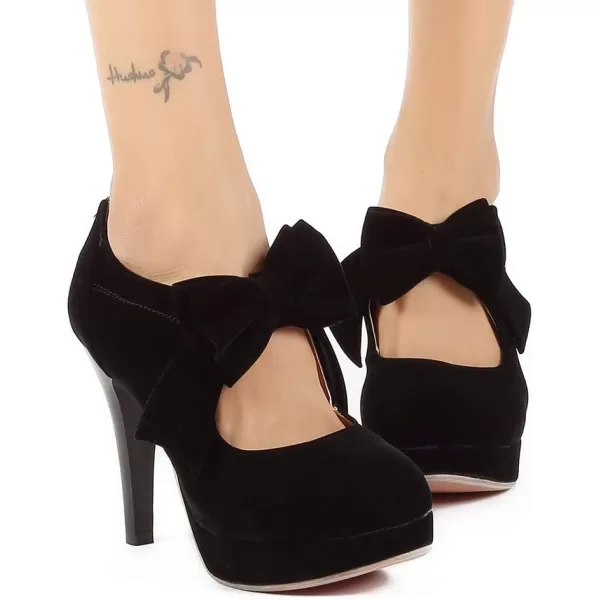 Mostrin Fashion Vintage Womens Small Bowtie Platform Pumps Ladies Sexy High Heeled ShoesBlack58