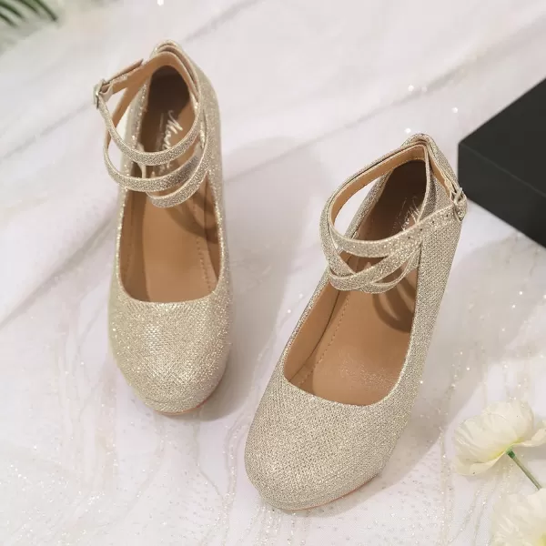 Mostrin Fashion Vintage Womens Small Bowtie Platform Pumps Ladies Sexy High Heeled ShoesGold