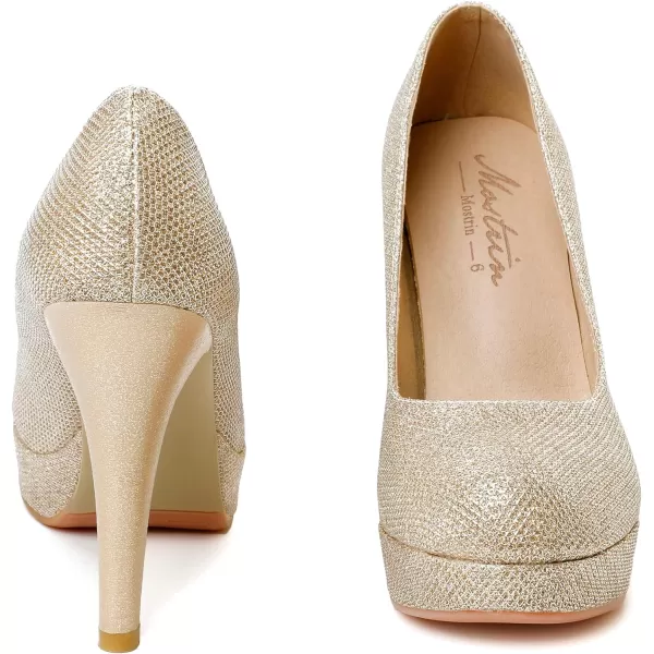 Mostrin Fashion Vintage Womens Small Bowtie Platform Pumps Ladies Sexy High Heeled ShoesGold2203