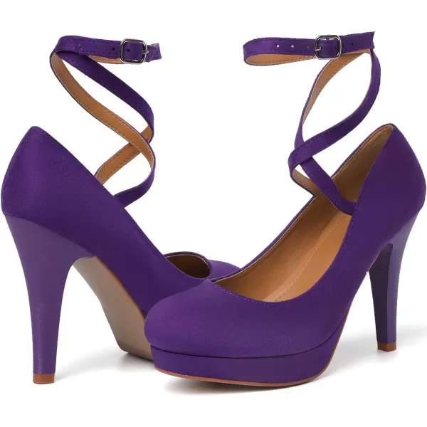 Mostrin Fashion Vintage Womens Small Bowtie Platform Pumps Ladies Sexy High Heeled ShoesPurple
