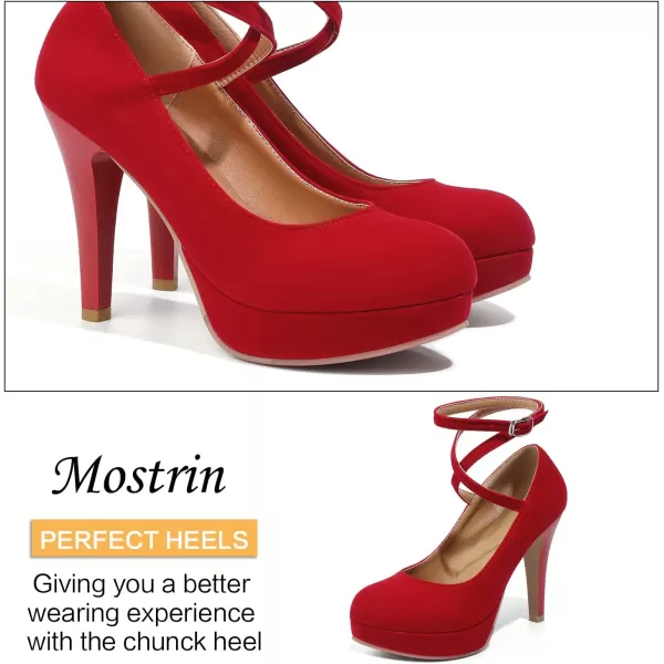 Mostrin Fashion Vintage Womens Small Bowtie Platform Pumps Ladies Sexy High Heeled ShoesRed2