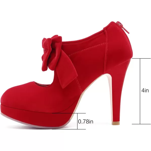 Mostrin Fashion Vintage Womens Small Bowtie Platform Pumps Ladies Sexy High Heeled ShoesRed4