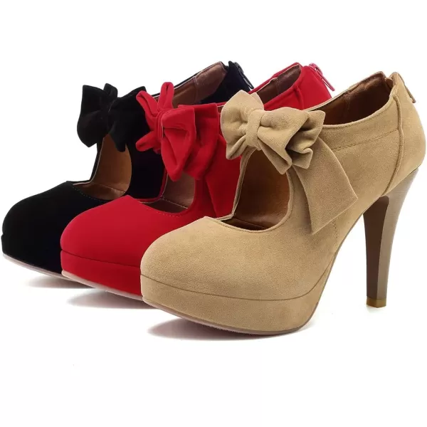 Mostrin Fashion Vintage Womens Small Bowtie Platform Pumps Ladies Sexy High Heeled ShoesRed4