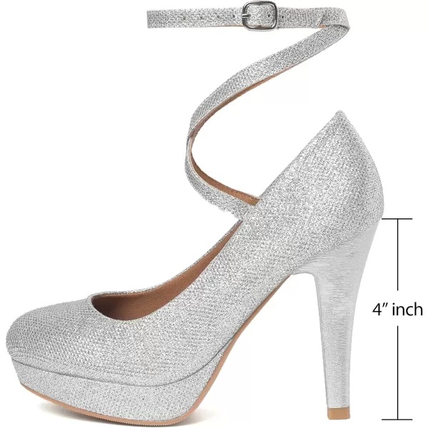 Mostrin Fashion Vintage Womens Small Bowtie Platform Pumps Ladies Sexy High Heeled ShoesSilver