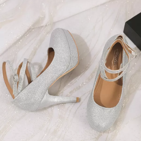 Mostrin Fashion Vintage Womens Small Bowtie Platform Pumps Ladies Sexy High Heeled ShoesSilver