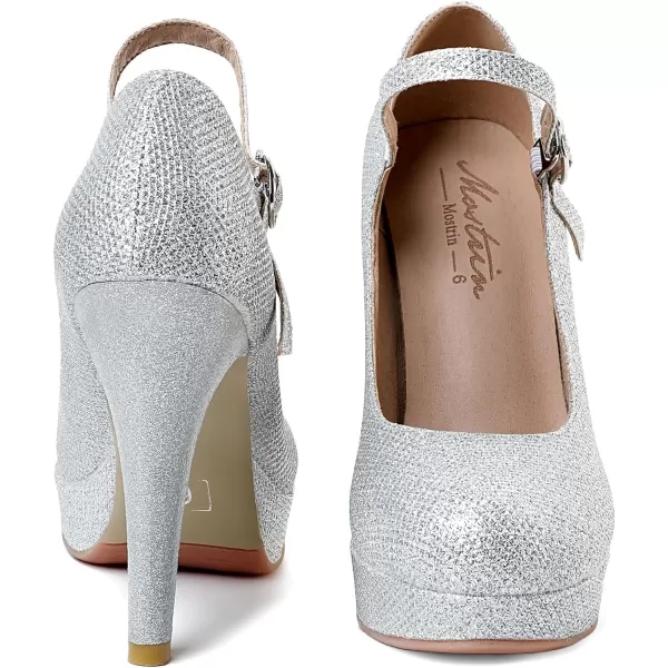 Mostrin Fashion Vintage Womens Small Bowtie Platform Pumps Ladies Sexy High Heeled ShoesSilver2201