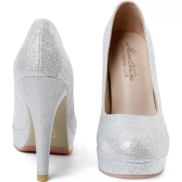 Mostrin Fashion Vintage Womens Small Bowtie Platform Pumps Ladies Sexy High Heeled ShoesSilver2203