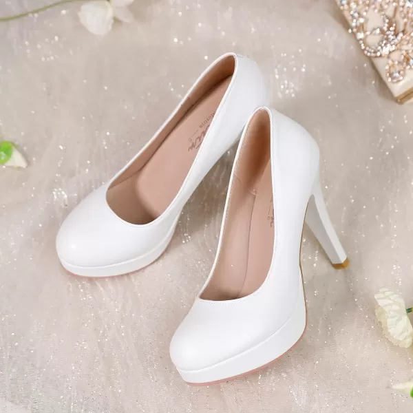 Mostrin Fashion Vintage Womens Small Bowtie Platform Pumps Ladies Sexy High Heeled ShoesWhite2203