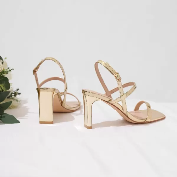 Mostrin Heels for Women Strappy Sandals Square Open Toe High Heel Sandals Ankle Strap Stiletto Heels for Party WeddingGold02