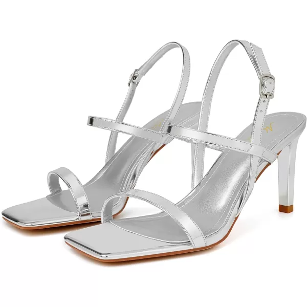Mostrin Heels for Women Strappy Sandals Square Open Toe High Heel Sandals Ankle Strap Stiletto Heels for Party WeddingSilver